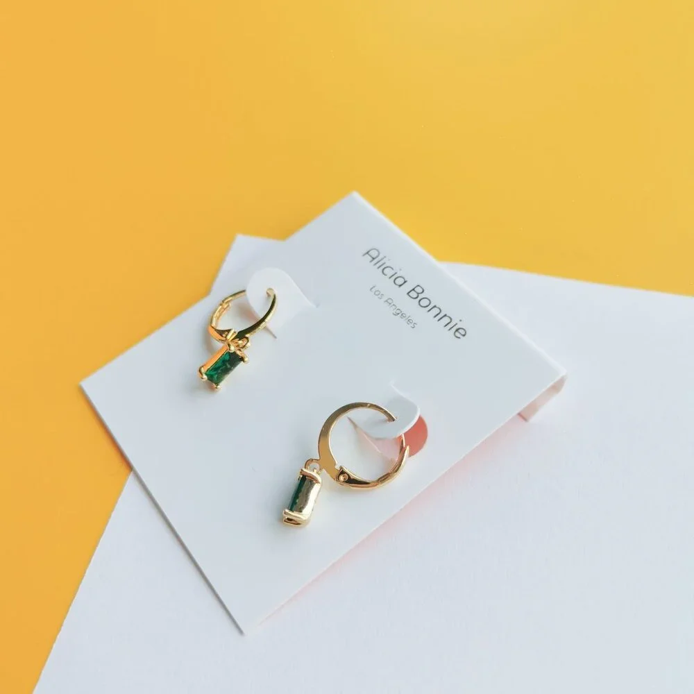 Twinkling Treasure Gold Green Crystal earrings by Alicia Bonnie